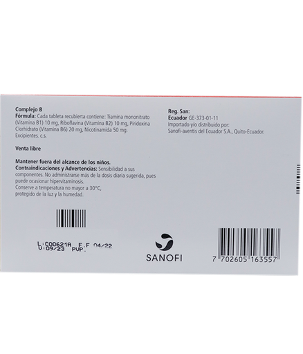 COMPLEJO B TABLETA RECUBIERTA 10/10/20/50MG GENFAR