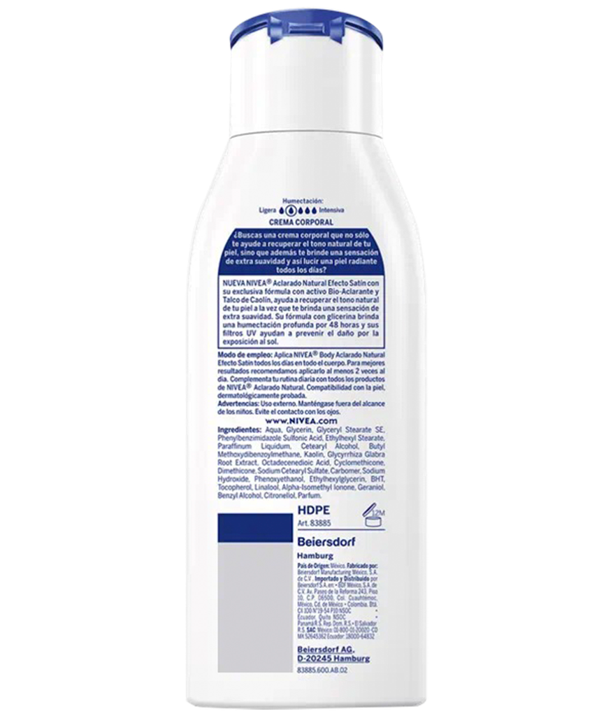 CREMA NIVEA ACLARADO NATURAL EFE-SATIN CORPx400ML