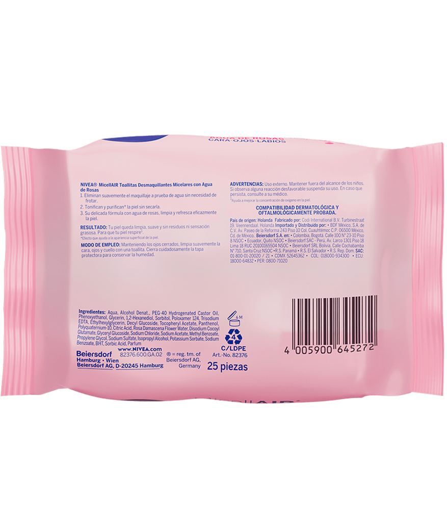 TOALLITAS HUM NIVEA MICELLAIR ROSAS FLOWPACKx25
