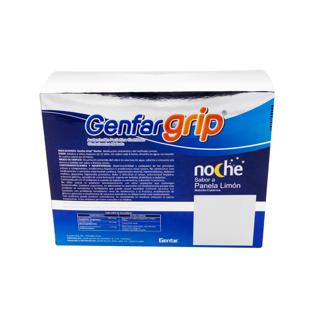 GENFARGRIP NOCHE POL-SOL-ORALx500/10/2MGx24