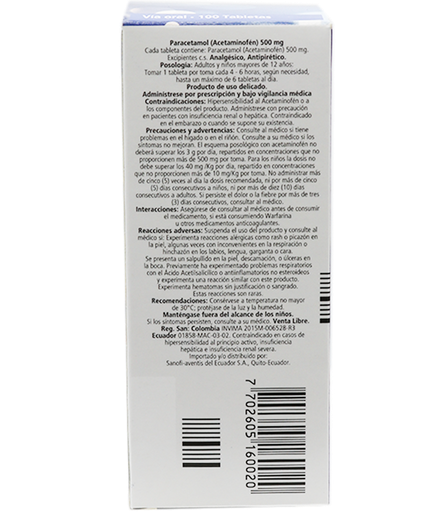 PARACETAMOL TABLETA 500MG GENFAR