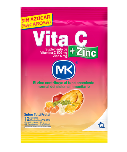 VITA-C+ZINC T-FRUT TABLETA MASTICABLE 500/5MG