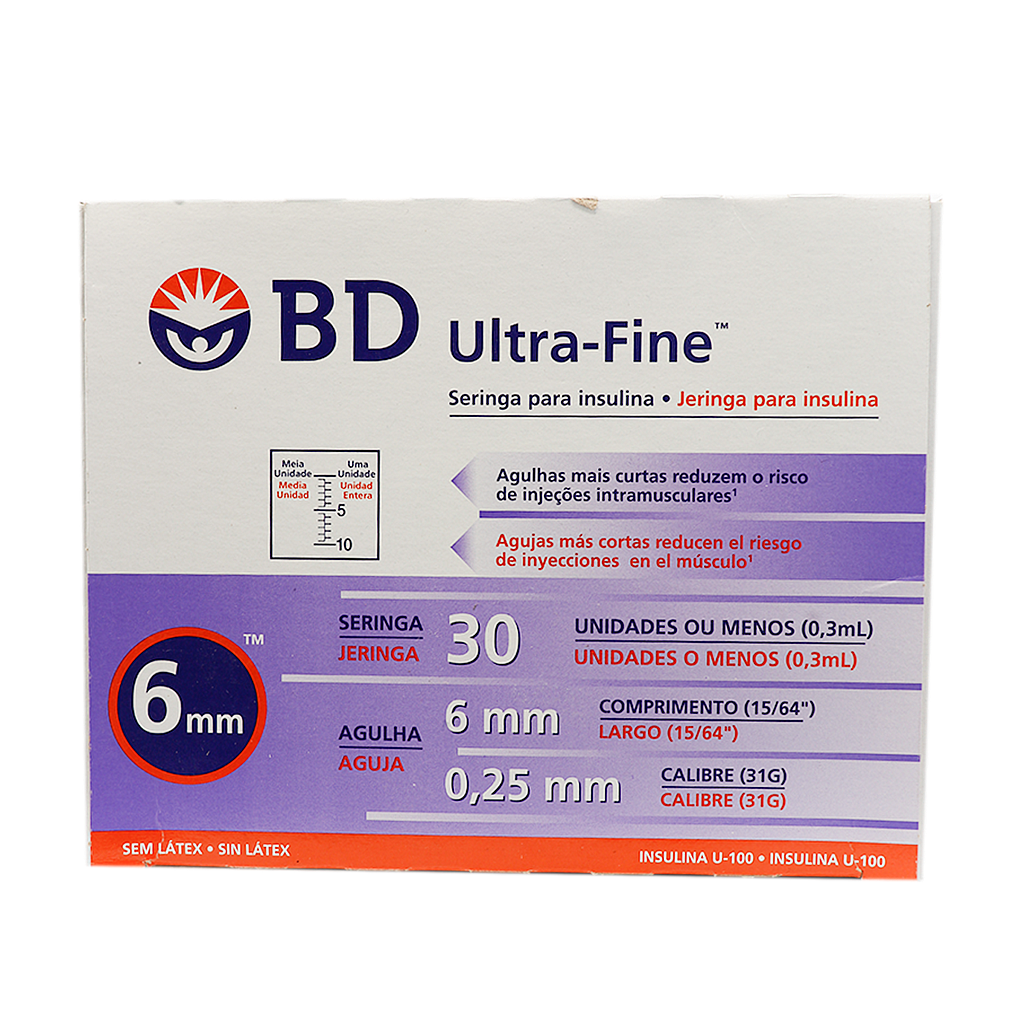 JERINGA BD INSULINA U-FINA 0.3MLx6MMx10(10)