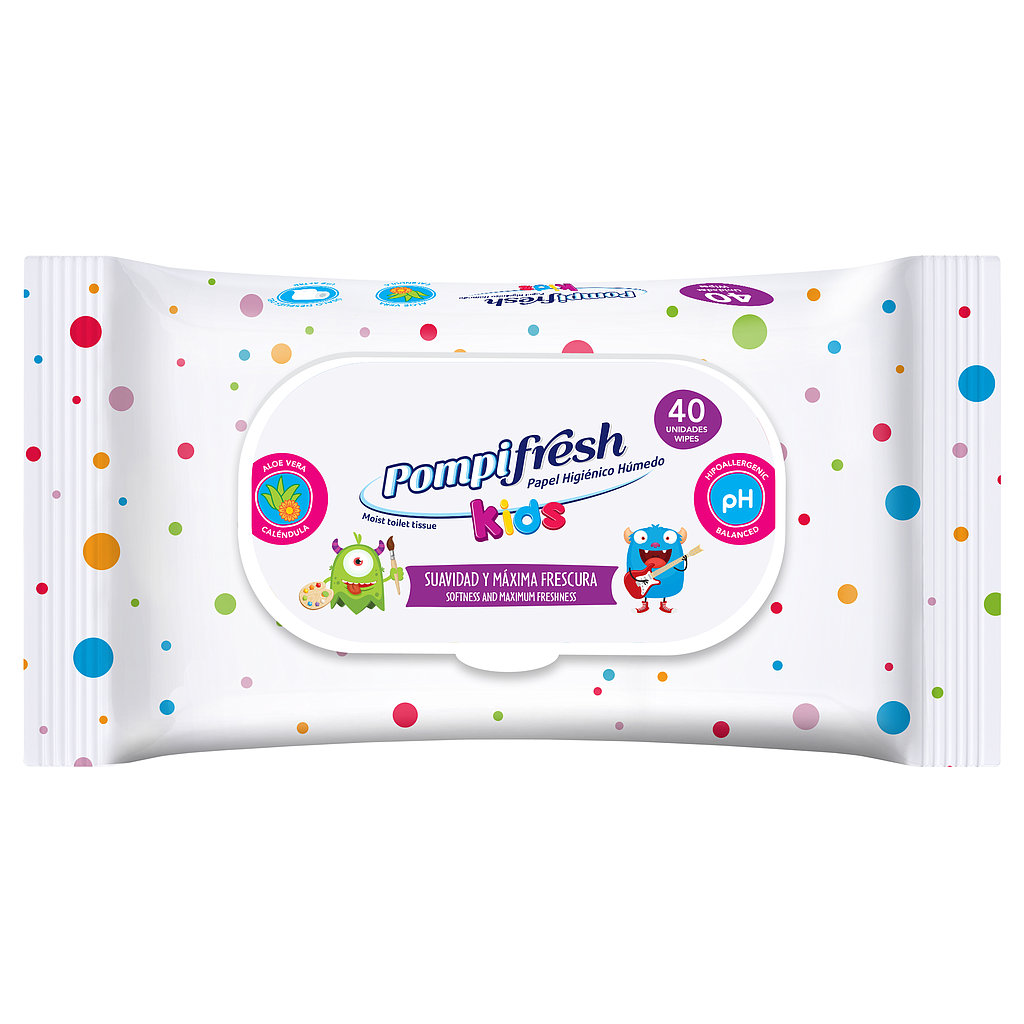 PAPEL HIG HUM POMPIFRESH KIDS FLOWPACKx40