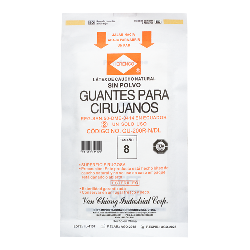 GUANTE QUIRUR HERENCO LATEX SIN POLVO #8