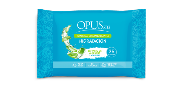 TOALLITAS DESMAQ OPUS ALOE Y VIT-E FLOWPACKx25