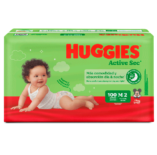 PAÑAL HUGGIES ACTIVE SEC XTRA-FLEX E2/Mx100