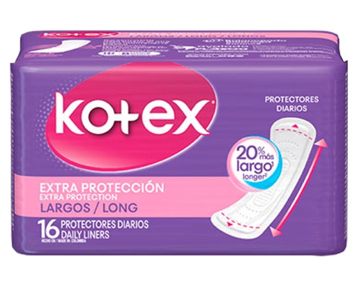 PROTECTORES KOTEX EXTRA PROTECCION LARGOS x16