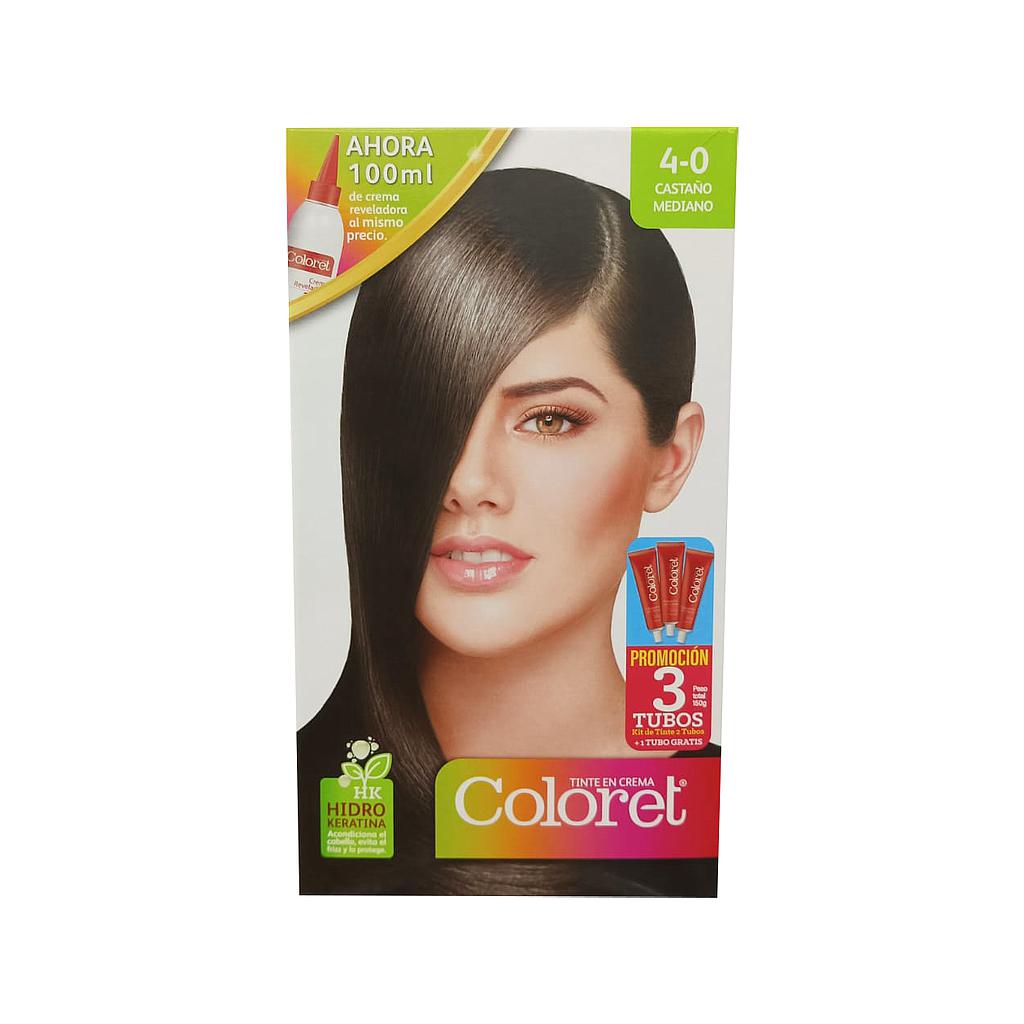 TINTE COLORET CREMA#4-0 CASTAÑO MEDIANOx3TUBOS KIT
