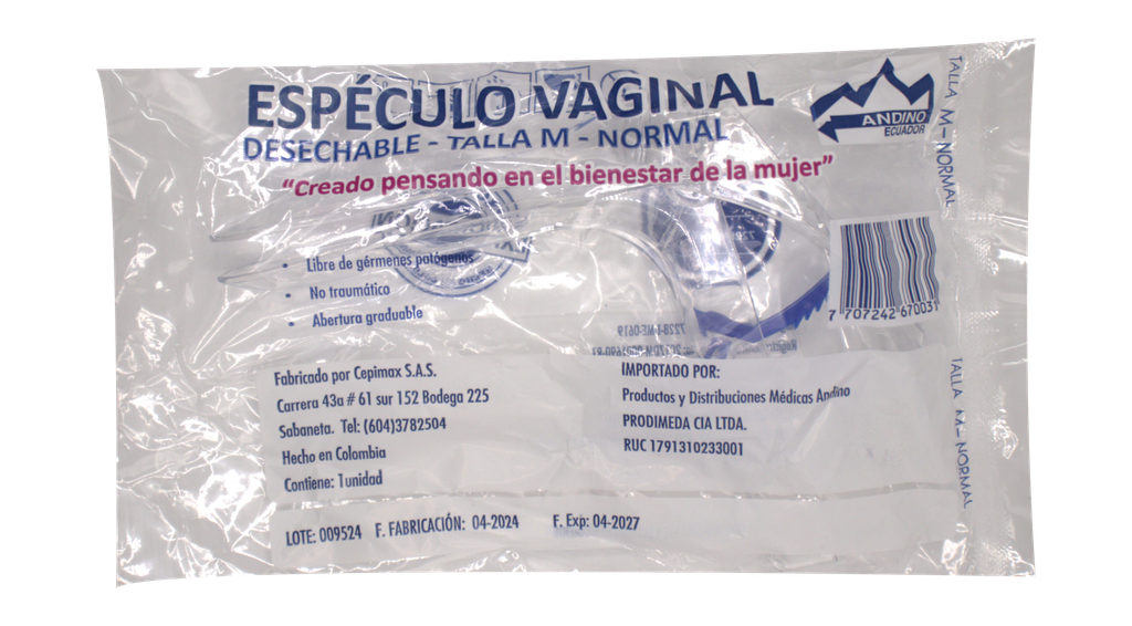 ESPECULO VAGINAL ANDINO DESCARTABLE T-Mx1
