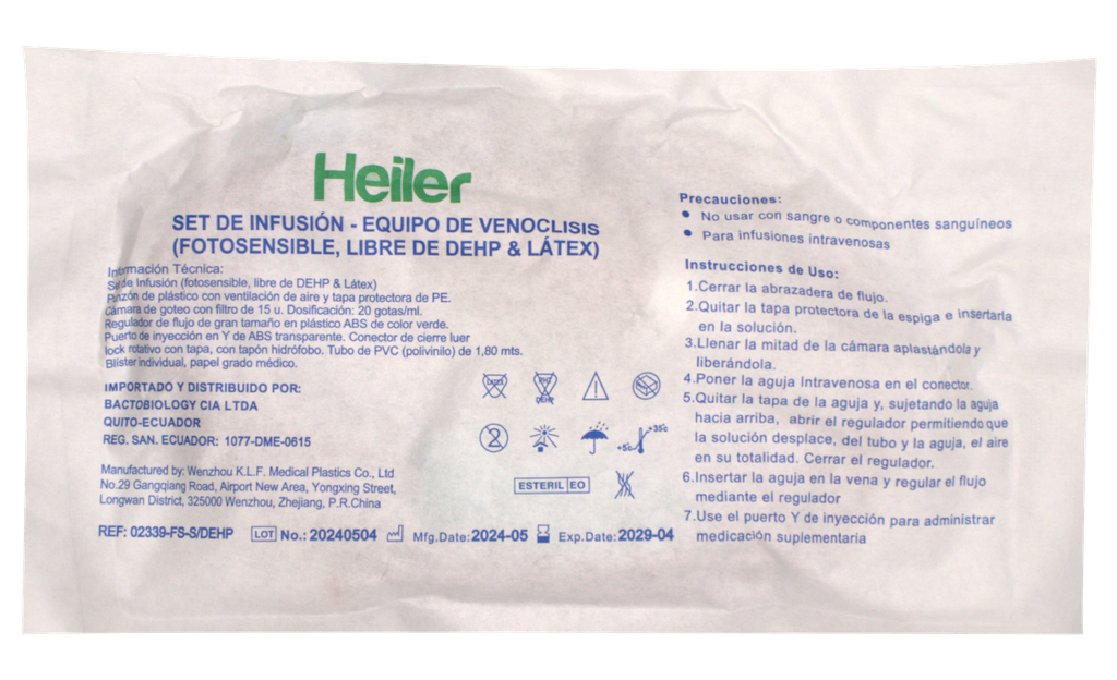 EQUIPO VENOCLISIS (SET DE INFUSIÓN)HEILER 02339-FS-S/DEHP