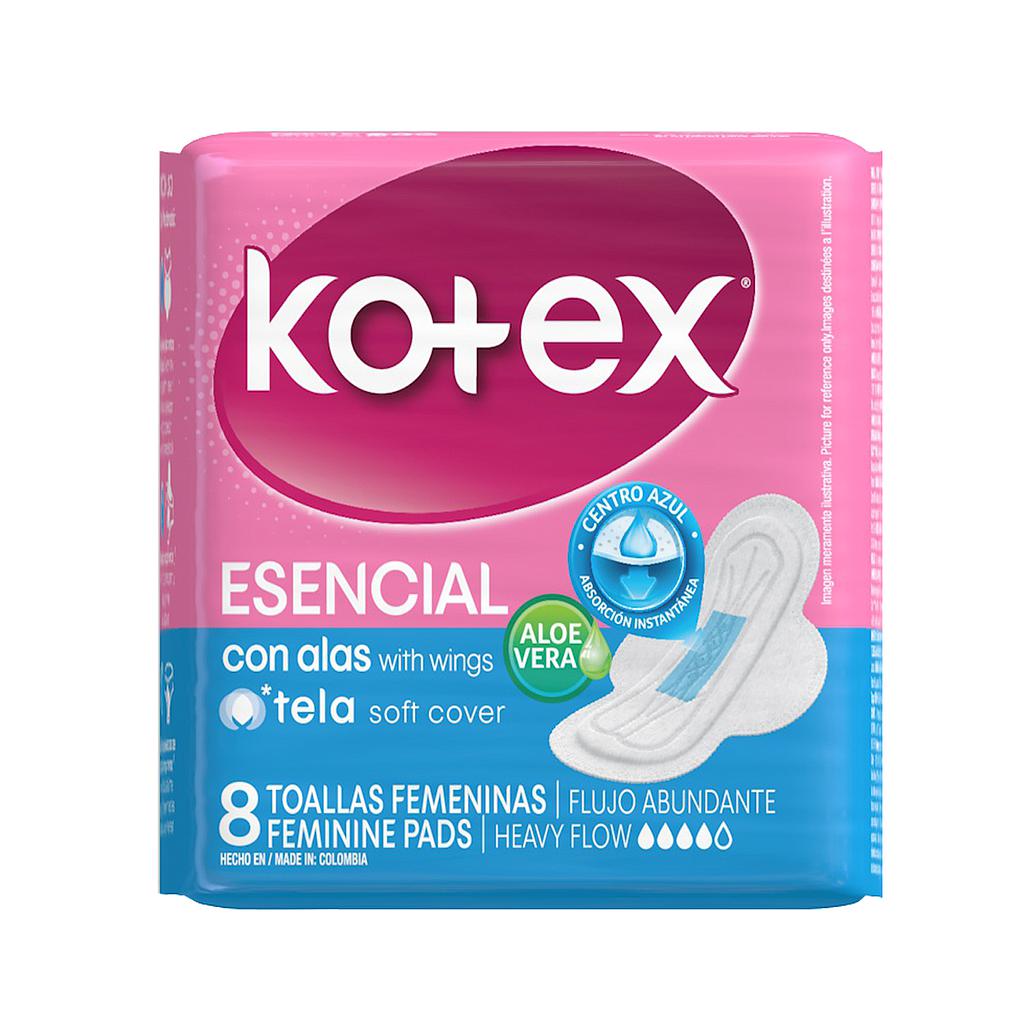 TOALLA HIG KOTEX ESENCIAL TELA C-ALASx8