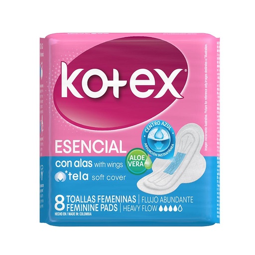 TOALLA HIGIENICAS KOTEX ESENCIAL TELA CON ALAS FDAx8