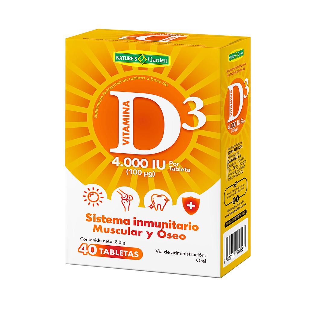VITAMINA D3 TABx4000UIx40 NATURES GARDEN