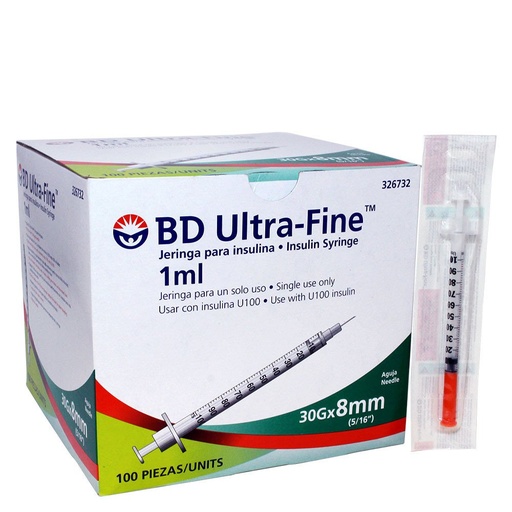 [04106] JERINGA BD INSULINA U-FINE 1ML 30Gx8MMx100 