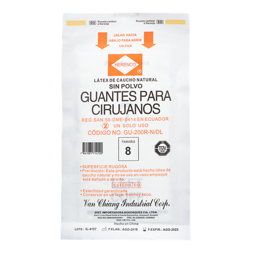 [65032] GUANTE QUIRUR HERENCO LATEX SIN POLVO #8 