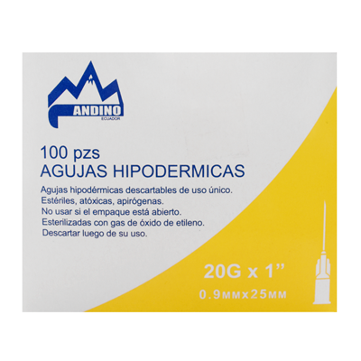 [67382] AGUJA HIPODERMICA ANDINO 20Gx1"x100 