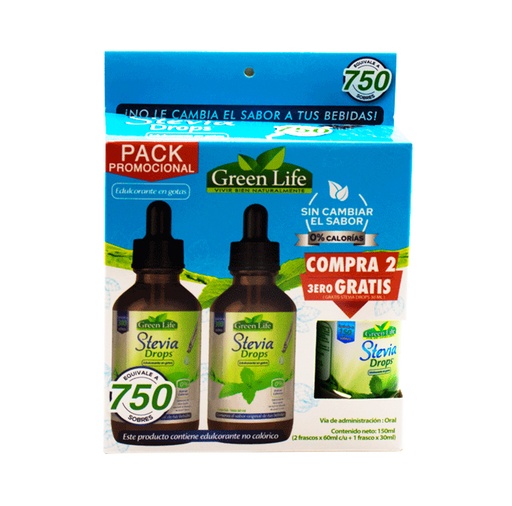 [68033] ENDULZ STEVIA DROPS GREEN LIFE GOTx60MLx2 +GOTx30ML P2LL3 