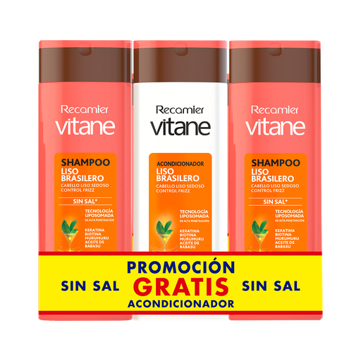 [69563] SHAMP2+1ACOND VITANE LISO BRASILERO TRIPACKx400ML 