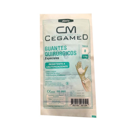 [74245] GUANTE QUIR CEGAMED ESP RES-CAUT #8 1PAR 