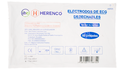 [75340] ELECTRODO HERENCO ECG-718 PED 32x36MMx50 